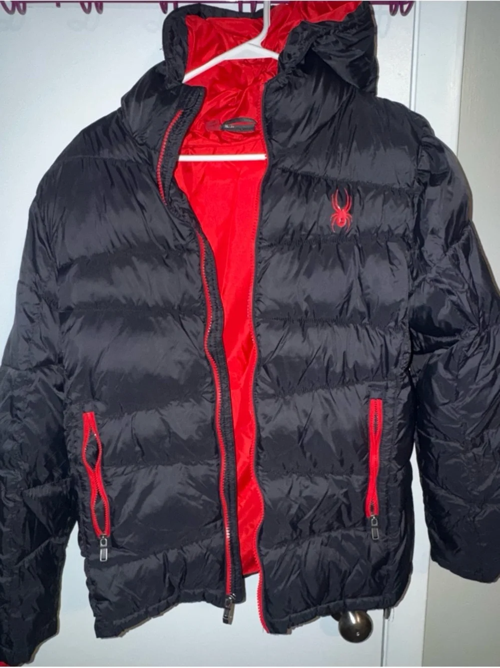 Spyder Black Puffer Jacket with Red Lining - Kids